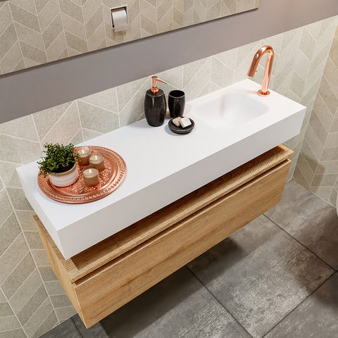 Mondiaz Andor fonteinmeubel 100cm Washed Oak - Lex 100cm wastafel Talc rechts - met 1 kraangat