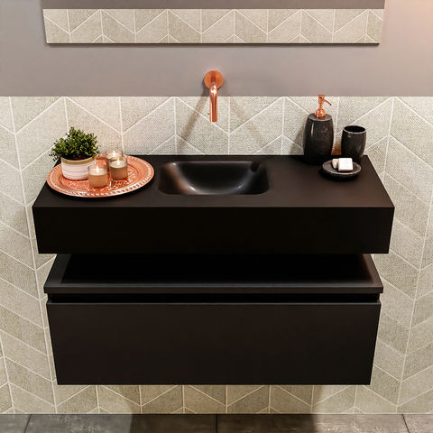 Mondiaz Andor fonteinmeubel 80cm Urban - Lex 80cm wastafel Urban midden - zonder kraangat