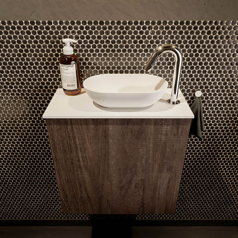 Mondiaz Fowy fonteinmeubel 50cm Dark Brown - Waskom rechts Talc/Talc - met 1 kraangat
