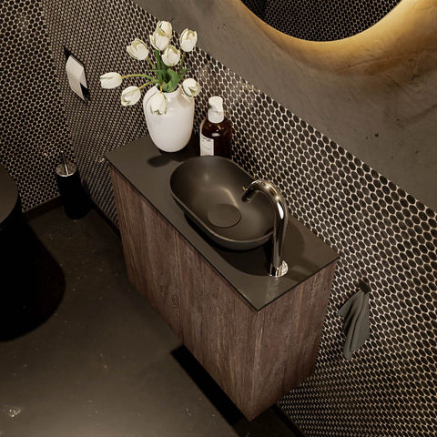 Mondiaz Fowy fonteinmeubel 60cm Dark Brown - Waskom rechts Urban/Urban - met 1 kraangat