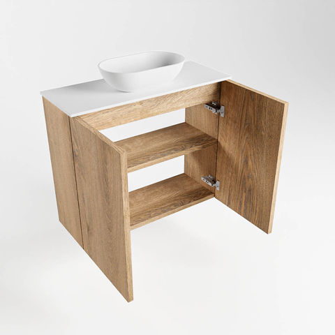 Mondiaz Fowy fonteinmeubel 60cm Washed Oak - Waskom midden Talc/Talc - zonder kraangat