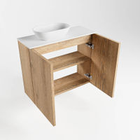 Mondiaz Fowy fonteinmeubel 60cm Washed Oak - Waskom links Talc/Talc - zonder kraangat