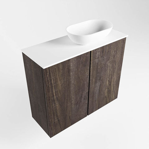 Mondiaz Fowy fonteinmeubel 60cm Dark Brown - Waskom rechts Talc/Talc - zonder kraangat