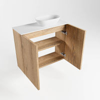 Mondiaz Fowy fonteinmeubel 60cm Washed Oak - Waskom rechts Talc/Talc - zonder kraangat