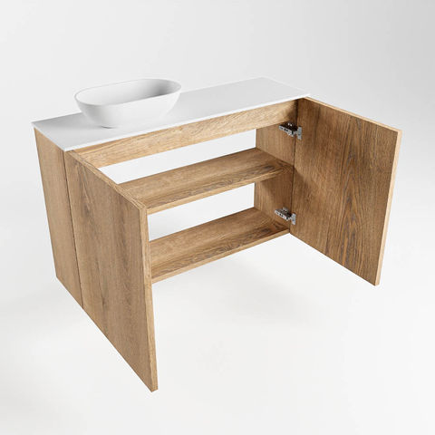 Mondiaz Fowy fonteinmeubel 80cm Washed Oak - Waskom links Talc/Talc - met 1 kraangat