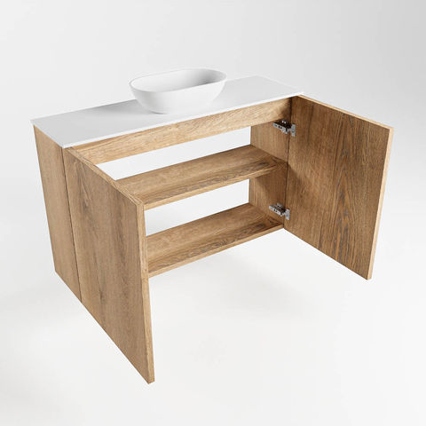 Mondiaz Fowy fonteinmeubel 80cm Washed Oak - Waskom midden Talc/Talc - zonder kraangat