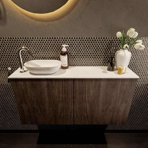 Mondiaz Fowy fonteinmeubel 100cm Dark Brown - Waskom links Talc/Talc - met 1 kraangat