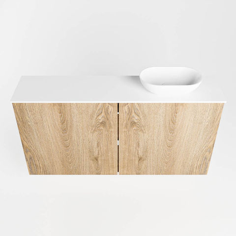 Mondiaz Fowy fonteinmeubel 100cm Washed Oak - Waskom rechts Talc/Talc - met 1 kraangat