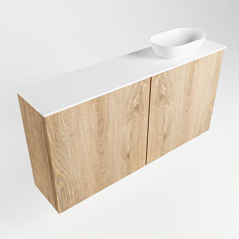 Mondiaz Fowy fonteinmeubel 100cm Washed Oak - Waskom rechts Talc/Talc - zonder kraangat