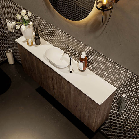 Mondiaz Fowy fonteinmeubel 120cm Dark Brown - Waskom midden Talc/Talc - met 1 kraangat