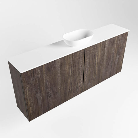 Mondiaz Fowy fonteinmeubel 120cm Dark Brown - Waskom midden Talc/Talc - zonder kraangat