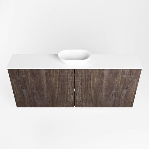 Mondiaz Fowy fonteinmeubel 120cm Dark Brown - Waskom midden Talc/Talc - zonder kraangat