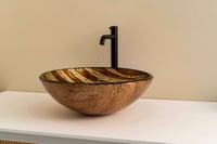 Luca Sanitair Luca Vetro opzetwastafel rond 42x42x14,5cm - gehard glas - wood