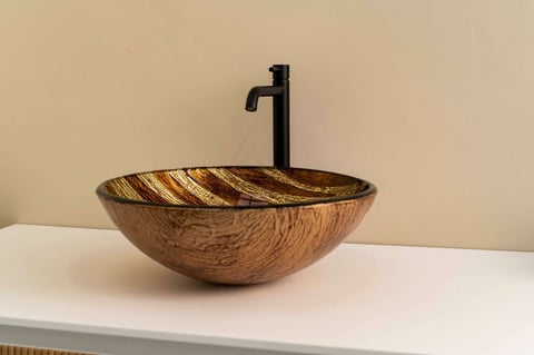 Luca Sanitair Luca Vetro opzetwastafel rond 42x42x14,5cm - gehard glas - wood