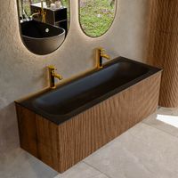 Mondiaz Kurve badmeubel 120cm Walnut - Geen ronding - Big Large wastafel Midden Urban - 2 kraangaten