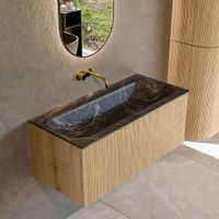 Mondiaz Kurve-Dlux badmeubel 100cm Oak - Geen ronding - Big Medium wastafel Midden Lava - 0 kraangaten