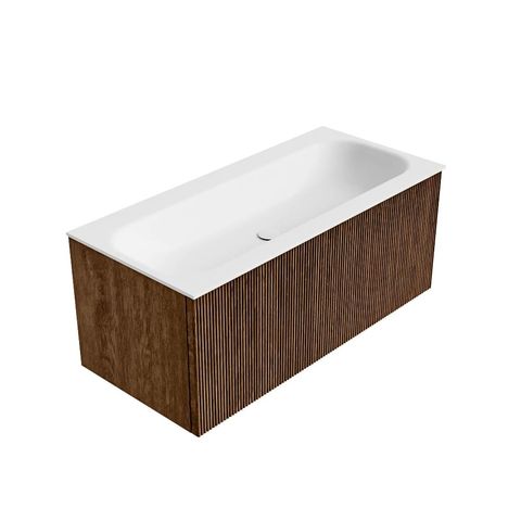 Mondiaz Kurve badmeubel 100cm Walnut - Geen ronding - Big Medium wastafel Midden Talc - 0 kraangaten