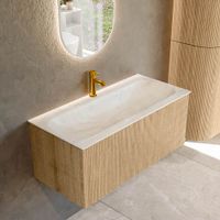 Mondiaz Kurve-Dlux badmeubel 100cm Oak - Geen ronding - Big Medium wastafel Midden Ostra - 1 kraangat