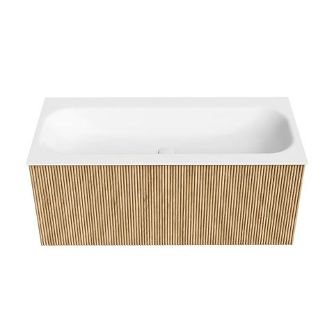 Mondiaz Kurve badmeubel 100cm Oak - Geen ronding - Big Medium wastafel Midden Talc - 1 kraangat
