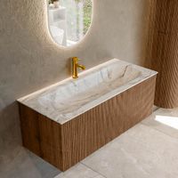 Mondiaz Kurve-Dlux badmeubel 110cm Walnut - Geen ronding - Big Medium wastafel Midden Glace - 1 kraangat