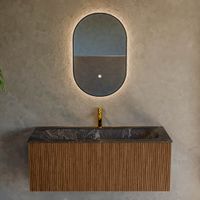 Mondiaz Kurve-Dlux badmeubel 110cm Walnut - Geen ronding - Big Medium wastafel Midden Lava - 1 kraangat