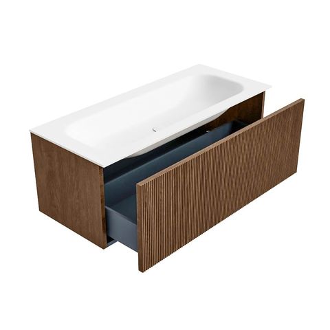 Mondiaz Kurve badmeubel 110cm Walnut - Geen ronding - Big Medium wastafel Midden Talc - 1 kraangat