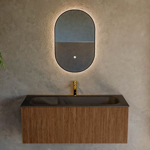 Mondiaz Kurve badmeubel 110cm Walnut - Geen ronding - Big Medium wastafel Midden Urban - 1 kraangat