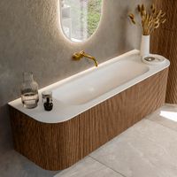 Mondiaz Kurve badmeubel 150cm Walnut - Ronding links en rechts - Big Medium wastafel Midden Talc - 0 kraangaten