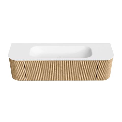 Mondiaz Kurve badmeubel 160cm Oak - Ronding links en rechts - Big Medium wastafel Midden Talc - 1 kraangat
