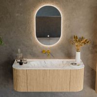Mondiaz Kurve-Dlux badmeubel 120cm Oak - Ronding links en rechts - Big Small wastafel Midden Glace - 0 kraangaten