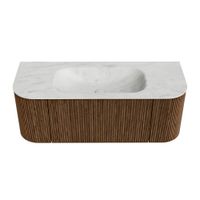 Mondiaz Kurve-Dlux badmeubel 120cm Walnut - Ronding links en rechts - Big Small wastafel Midden Opalo - 0 kraangaten
