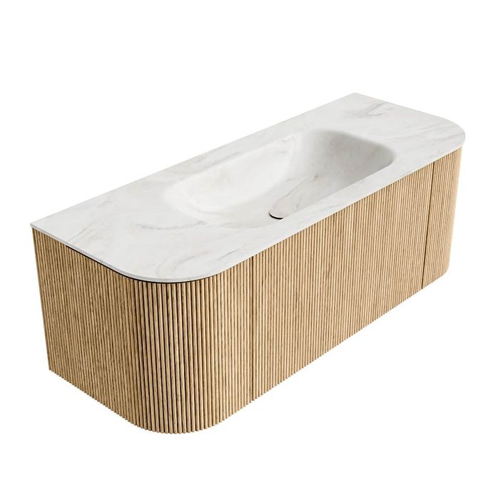 Mondiaz Kurve-Dlux badmeubel 120cm Oak - Ronding links en rechts - Big Small wastafel Midden Ostra - 1 kraangat