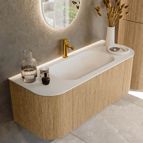 Mondiaz Kurve badmeubel 120cm Oak - Ronding links en rechts - Big Small wastafel Midden Talc - 1 kraangat