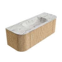Mondiaz Kurve-Dlux badmeubel 130cm Oak - Ronding links en rechts - Big Small wastafel Midden Glace - 0 kraangaten