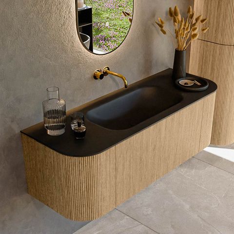 Mondiaz Kurve badmeubel 130cm Oak - Ronding links en rechts - Big Small wastafel Midden Urban - 0 kraangaten
