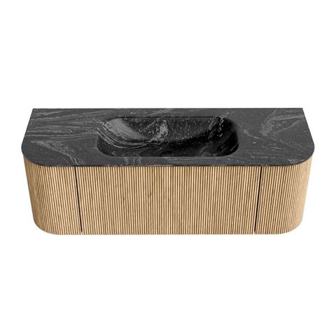 Mondiaz Kurve-Dlux badmeubel 130cm Oak - Ronding links en rechts - Big Small wastafel Midden Lava - 1 kraangat