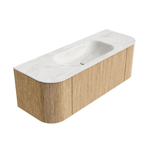 Mondiaz Kurve-Dlux badmeubel 130cm Oak - Ronding links en rechts - Big Small wastafel Midden Ostra - 1 kraangat