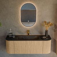 Mondiaz Kurve badmeubel 130cm Oak - Ronding links en rechts - Big Small wastafel Midden Urban - 1 kraangat