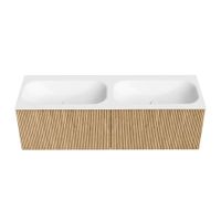 Mondiaz Kurve badmeubel 140cm Oak - Geen ronding - Big Small wastafel Dubbel Talc - 0 kraangaten