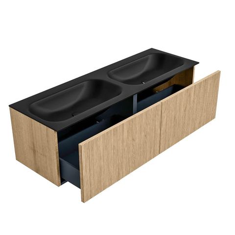 Mondiaz Kurve badmeubel 140cm Oak - Geen ronding - Big Small wastafel Dubbel Urban - 0 kraangaten