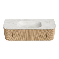 Mondiaz Kurve-Dlux badmeubel 140cm Oak - Ronding links en rechts - Big Small wastafel Midden Ostra - 0 kraangaten