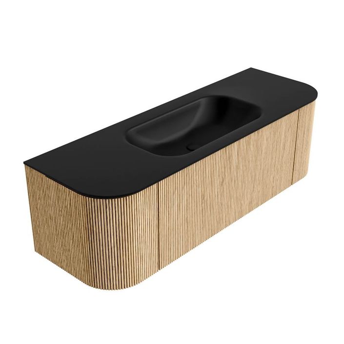 Mondiaz Kurve badmeubel 140cm Oak - Ronding links en rechts - Big Small wastafel Midden Urban - 0 kraangaten