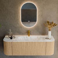 Mondiaz Kurve-Dlux badmeubel 140cm Oak - Ronding links en rechts - Big Small wastafel Midden Glace - 1 kraangat