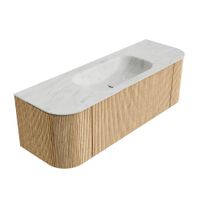 Mondiaz Kurve-Dlux badmeubel 140cm Oak - Ronding links en rechts - Big Small wastafel Midden Opalo - 1 kraangat