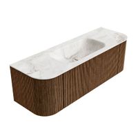 Mondiaz Kurve-Dlux badmeubel 140cm Walnut - Ronding links en rechts - Big Small wastafel Midden Frappe - 1 kraangat