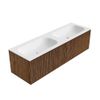 Mondiaz Kurve badmeubel 150cm Walnut - Geen ronding - Big Small wastafel Dubbel Talc - 2 kraangaten