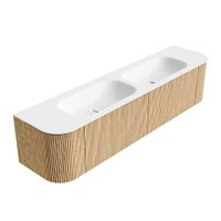 Mondiaz Kurve badmeubel 190cm Oak - Ronding links en rechts - Big Small wastafel Dubbel Talc - 0 kraangaten