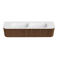Mondiaz Kurve badmeubel 190cm Walnut - Ronding links en rechts - Big Small wastafel Dubbel Talc - 0 kraangaten