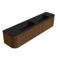 Mondiaz Kurve badmeubel 200cm Walnut - Ronding links en rechts - Big Small wastafel Dubbel Urban - 2 kraangaten