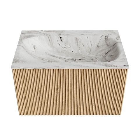 Mondiaz Kurve-Dlux badmeubel 70cm Oak - Geen ronding - Big Small wastafel Midden Glace - 0 kraangaten
